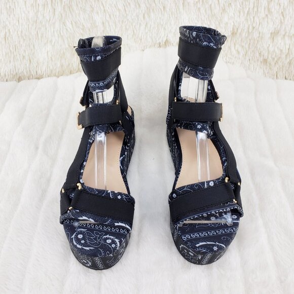 Bandanna 2" Platform Sandals harness strap shoes Black Bandana - Picture 10 of 14